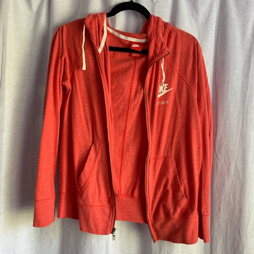 red nike zip up with hood